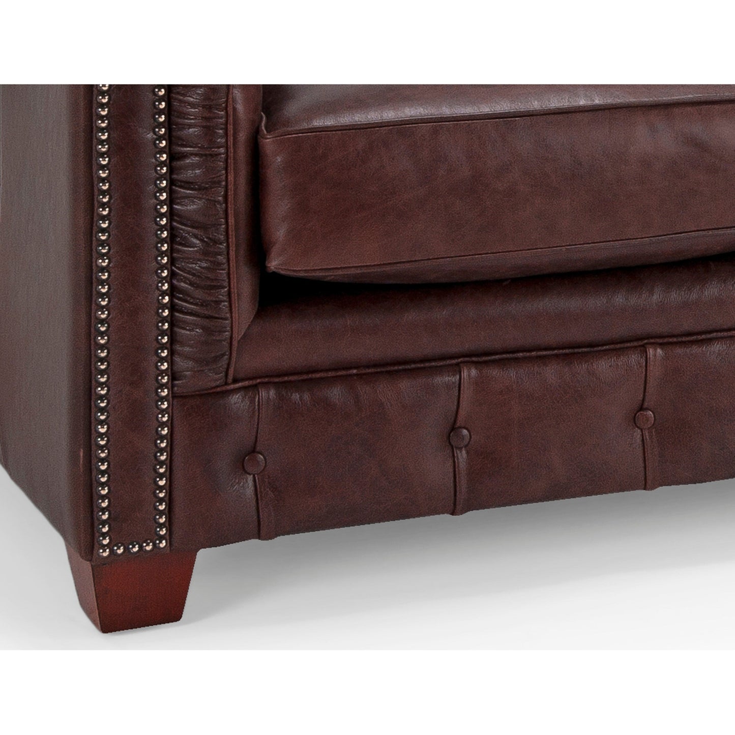 Canapé Chesterfield capitonné Hancock en cuir italien pleine fleur - 31 H x 86 L x 40 P