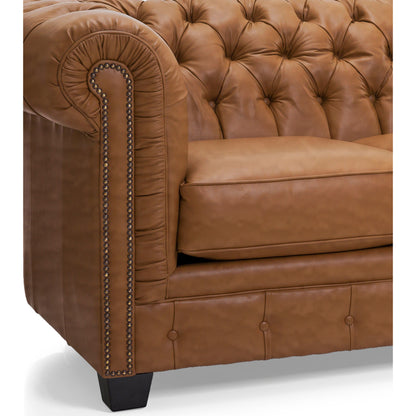 Canapé Chesterfield capitonné Hancock en cuir italien pleine fleur - 31 H x 86 L x 40 P