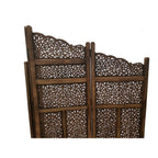 Paravent/séparateur de pièce pliable en bois sculpté à la main Benzara, 4 panneaux, marron