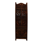 Paravent pliable en bois à 4 panneaux, motif soleil et lune sculpté à la main, marron