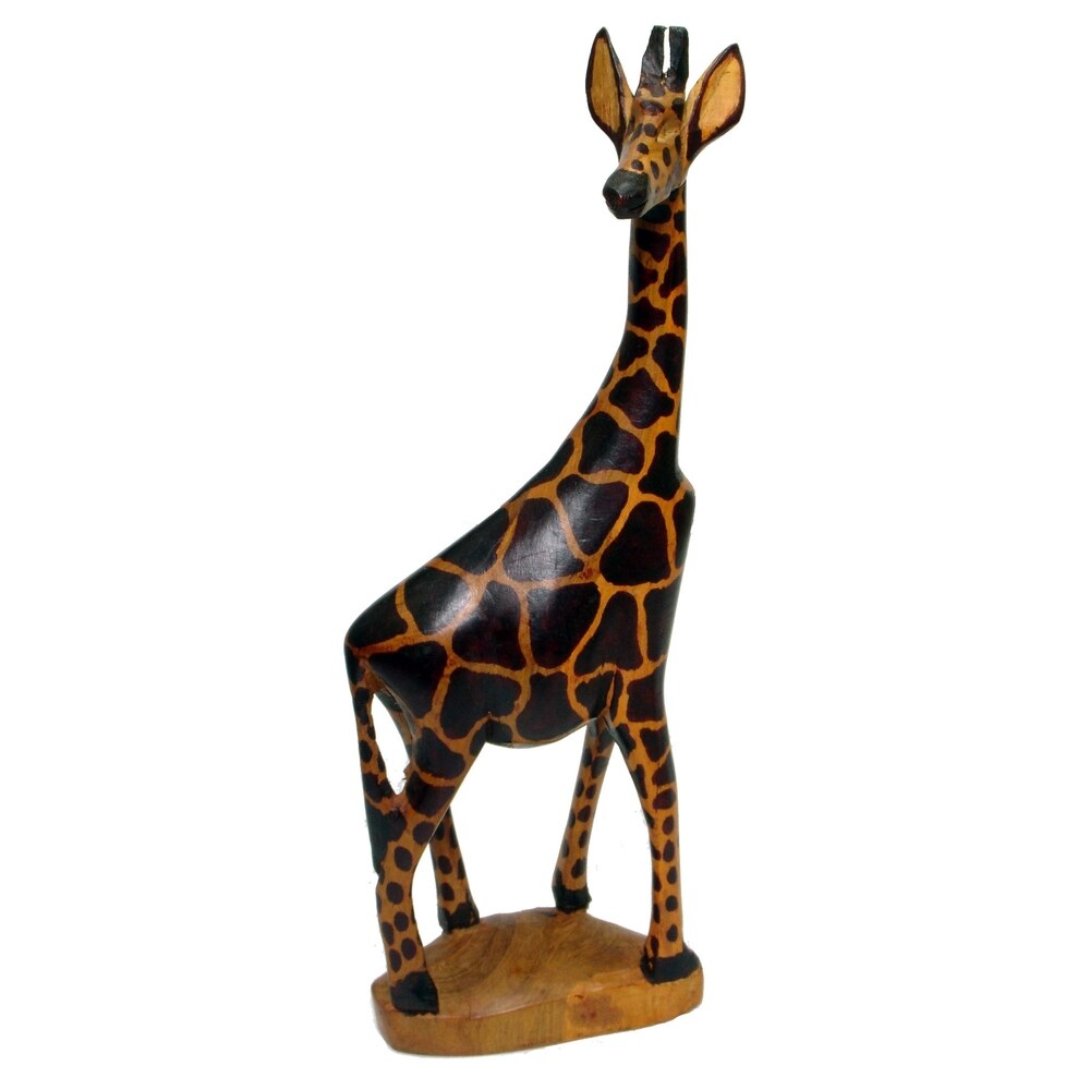Statue de girafe en bois sculptée à la main
