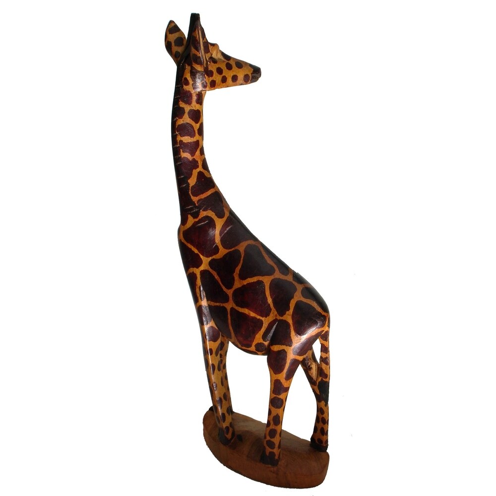Statue de girafe en bois sculptée à la main