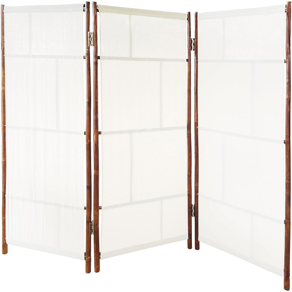 Paravent de séparation pliable en bambou à 3 panneaux, fabriqué à la main, tissu écru