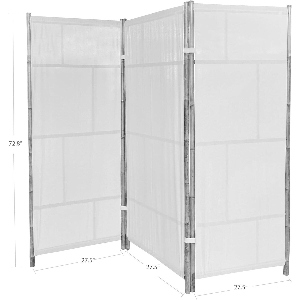 Paravent de séparation pliable en bambou à 3 panneaux, fabriqué à la main, tissu écru