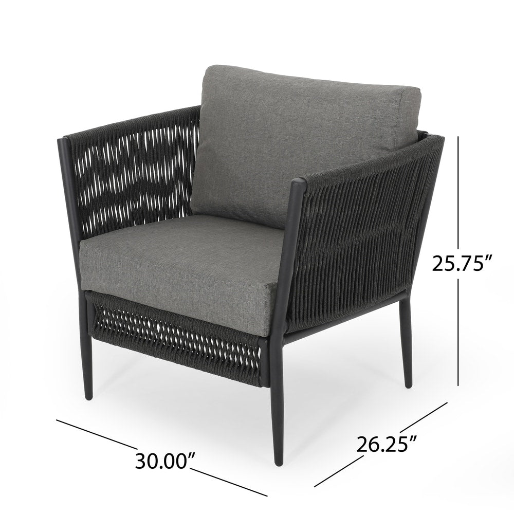 Fauteuil club d'extérieur Handford en corde avec coussins (lot de 2) par Christopher Knight Home