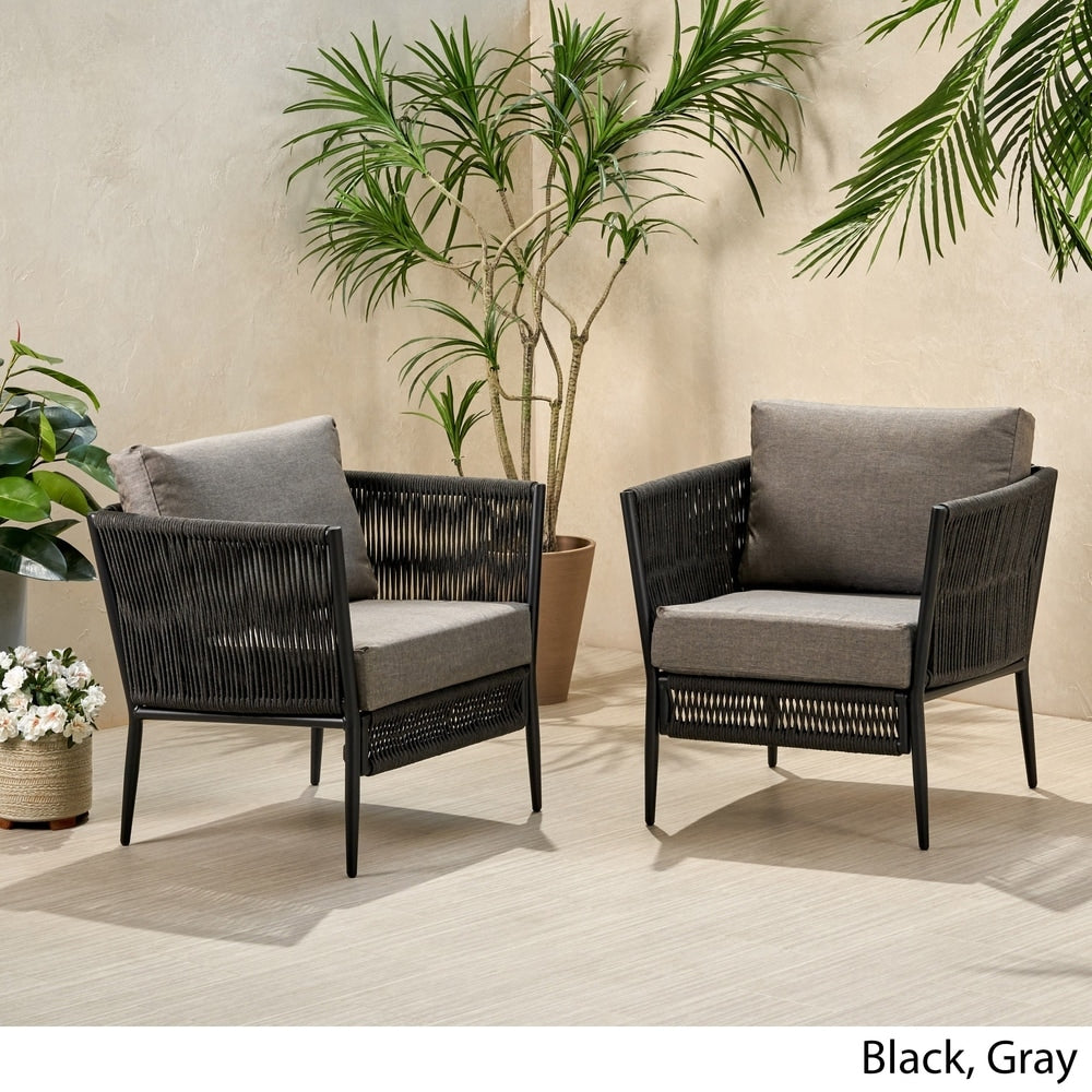 Fauteuil club d'extérieur Handford en corde avec coussins (lot de 2) par Christopher Knight Home