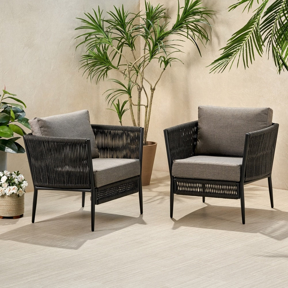 Fauteuil club d'extérieur Handford en corde avec coussins (lot de 2) par Christopher Knight Home