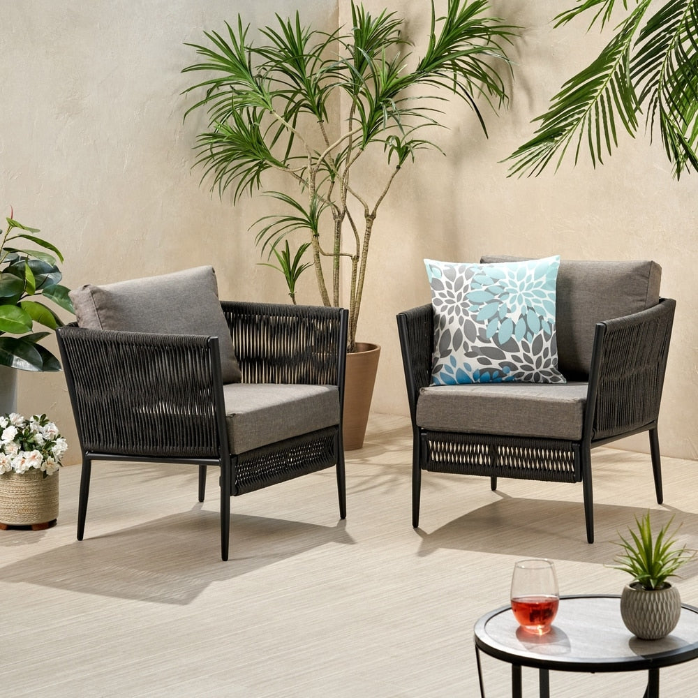 Fauteuil club d'extérieur Handford en corde avec coussins (lot de 2) par Christopher Knight Home