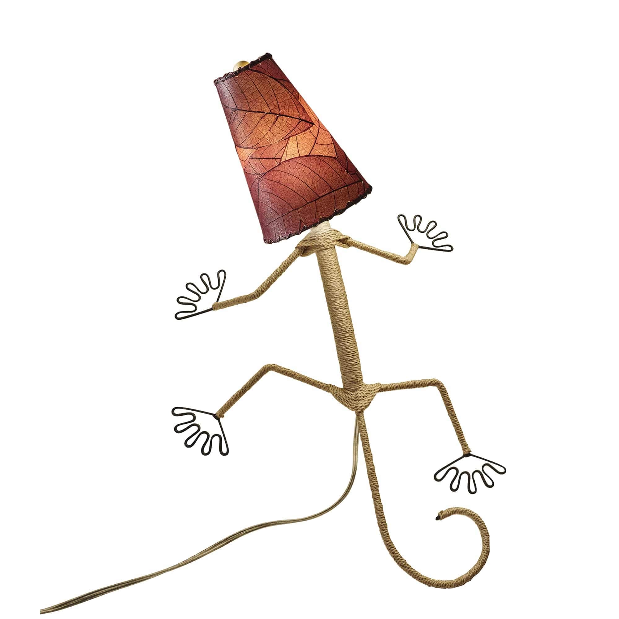 Applique murale Gecko faite main Eangee, abat-jour feuilles de cacao, 40 x 18 x 61 cm