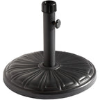 Ensemble de salle à manger Hanover Lavallette 5 pièces bleu océan avec 4 chaises fixes, une table ronde en verre de 132 cm, un parasol et un socle.