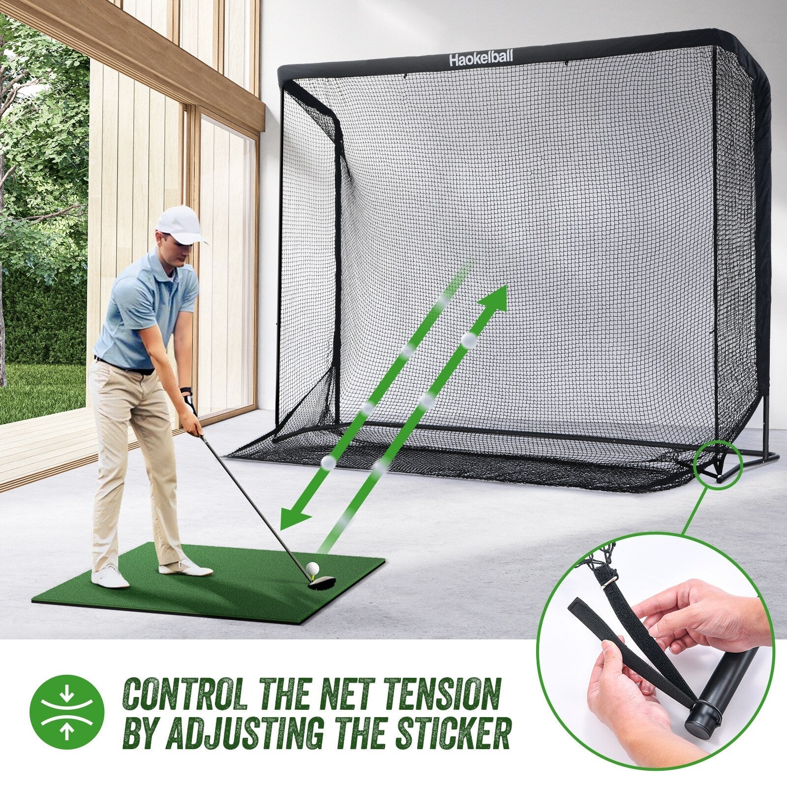 Filet de golf Haokelball 10x7,5 pieds, filet d'entraînement de golf avec toile cible, filet de frappe de golf robuste