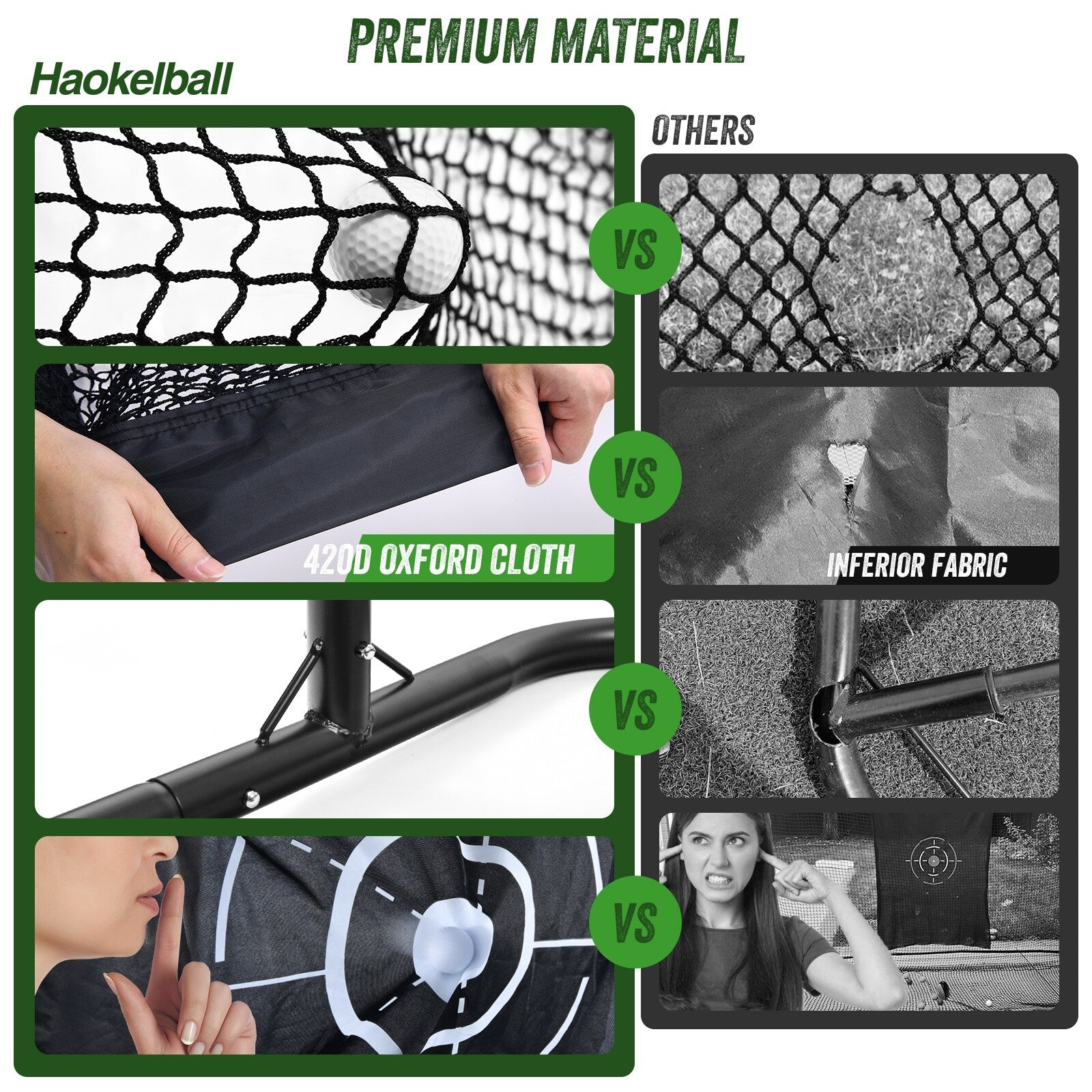 Filet de golf Haokelball 10x7,5 pieds, filet d'entraînement de golf avec toile cible, filet de frappe de golf robuste
