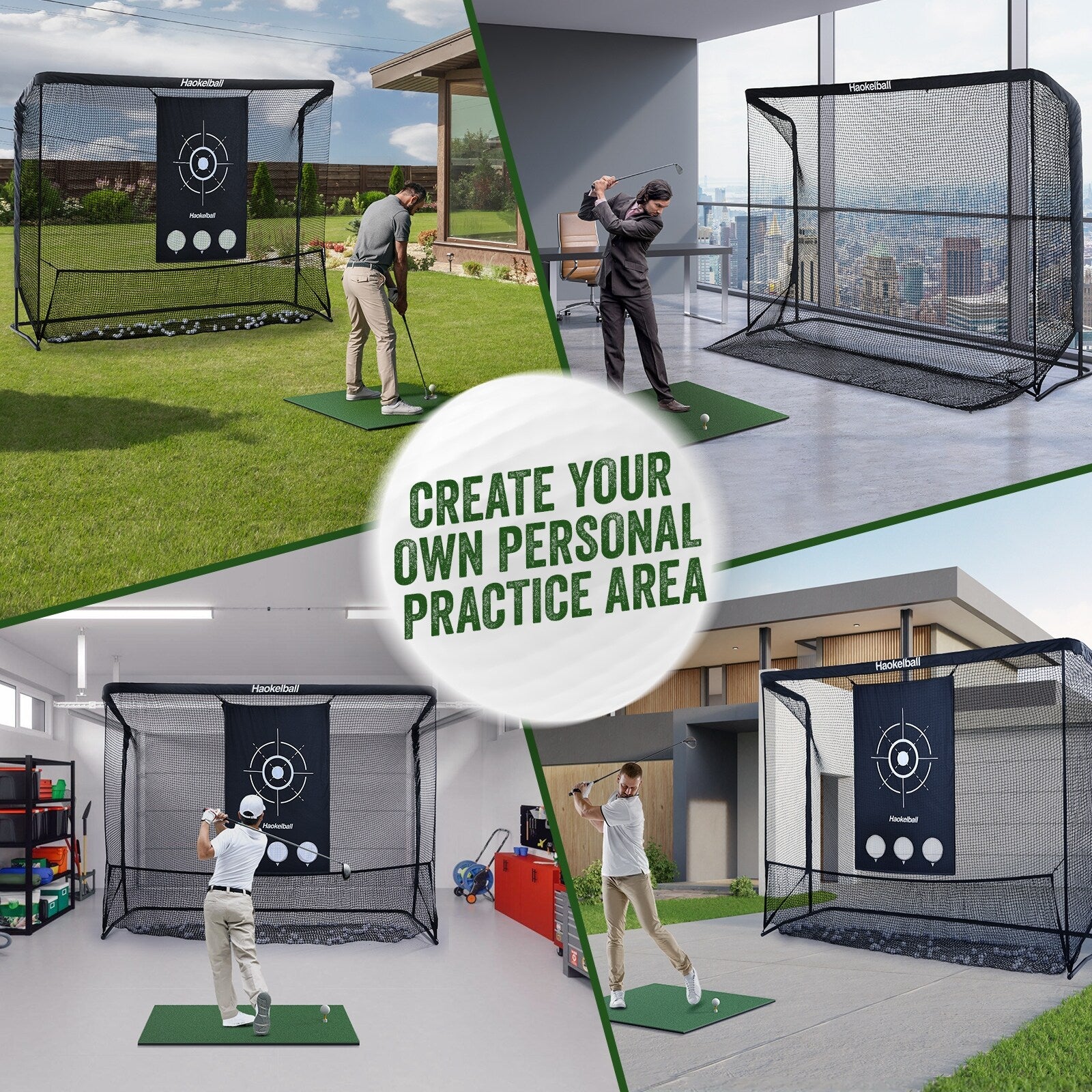 Filet de golf Haokelball 10x7,5 pieds, filet d'entraînement de golf avec toile cible, filet de frappe de golf robuste