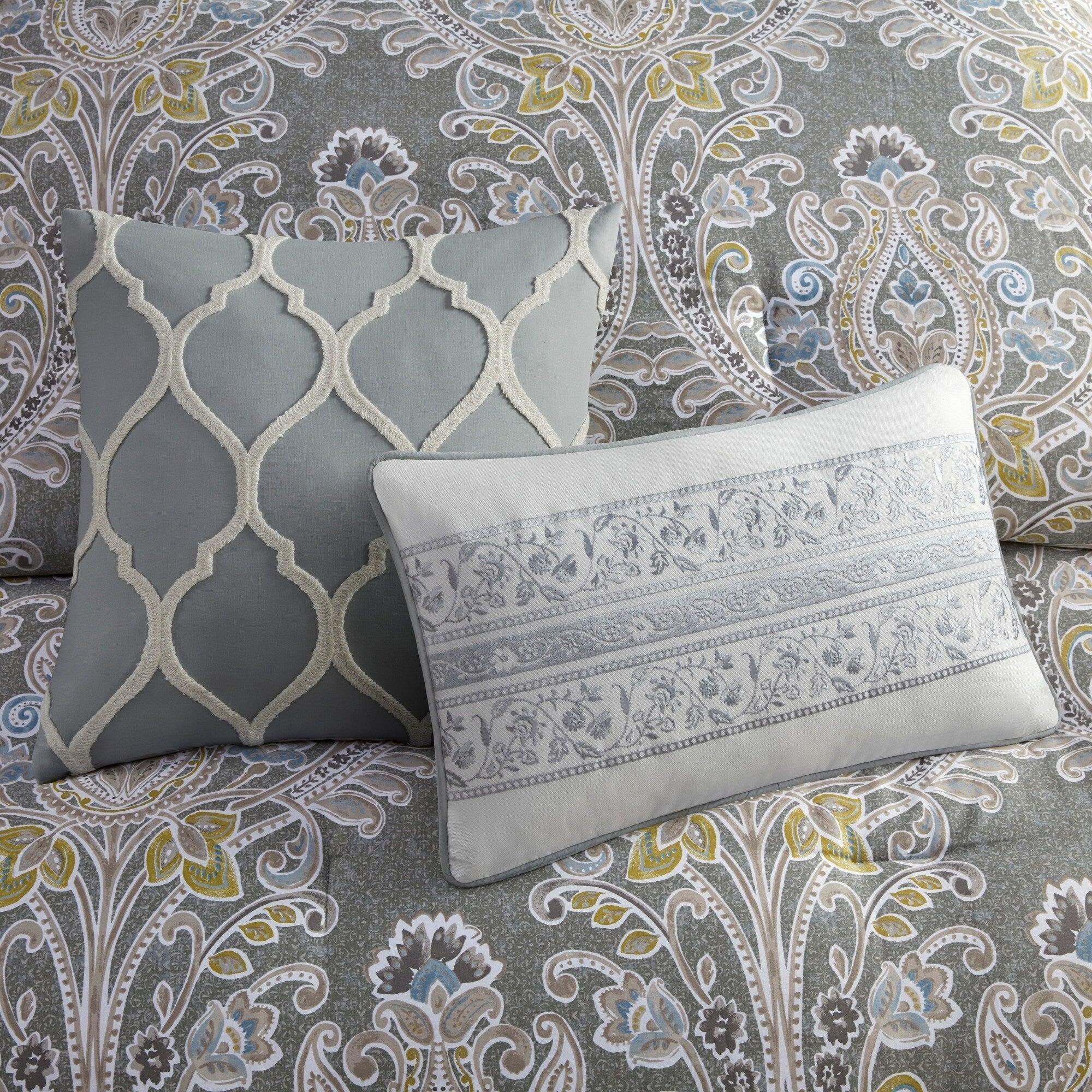 Parure de lit 6 pièces en coton gris à motif damassé Harbor House Hallie