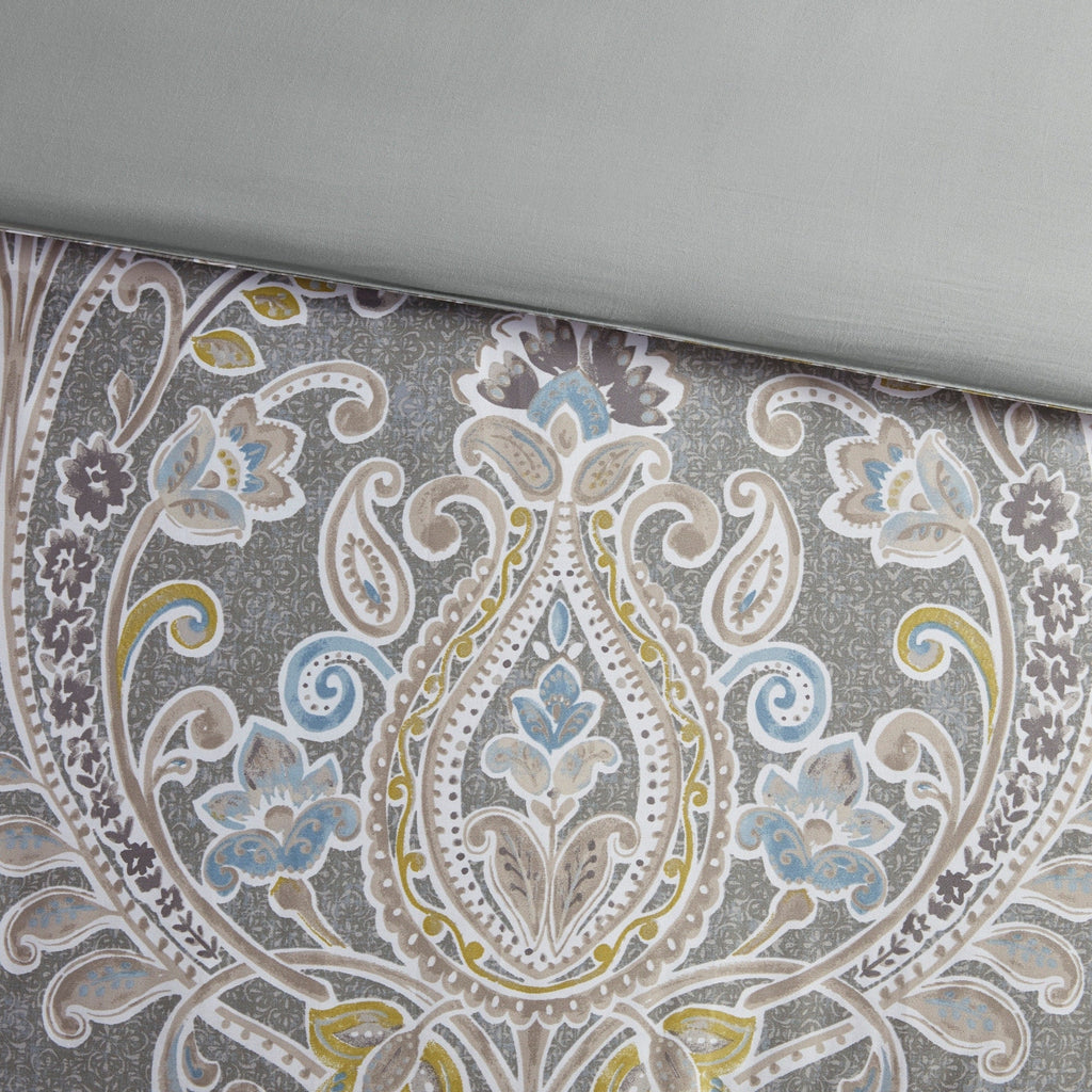 Parure de lit 6 pièces en coton gris à motif damassé Harbor House Hallie