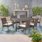 Ensemble de salle à manger d'extérieur Harlowe 7 pièces en osier avec coussins par Christopher Knight Home