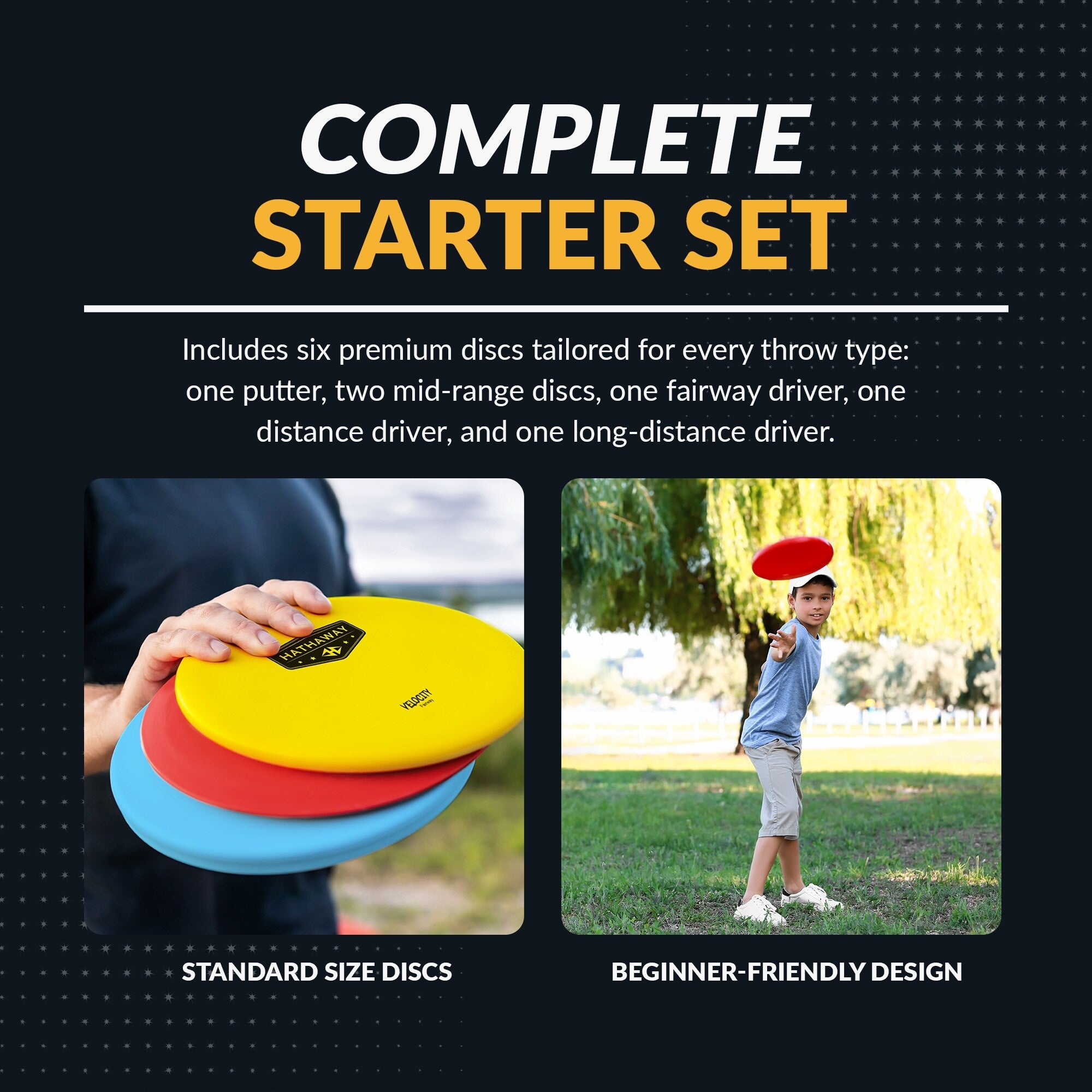 Coffret de démarrage pour disc golf Hathaway avec 6 disques et étui – 150-170 grammes, 8,25 pouces – Multicolore