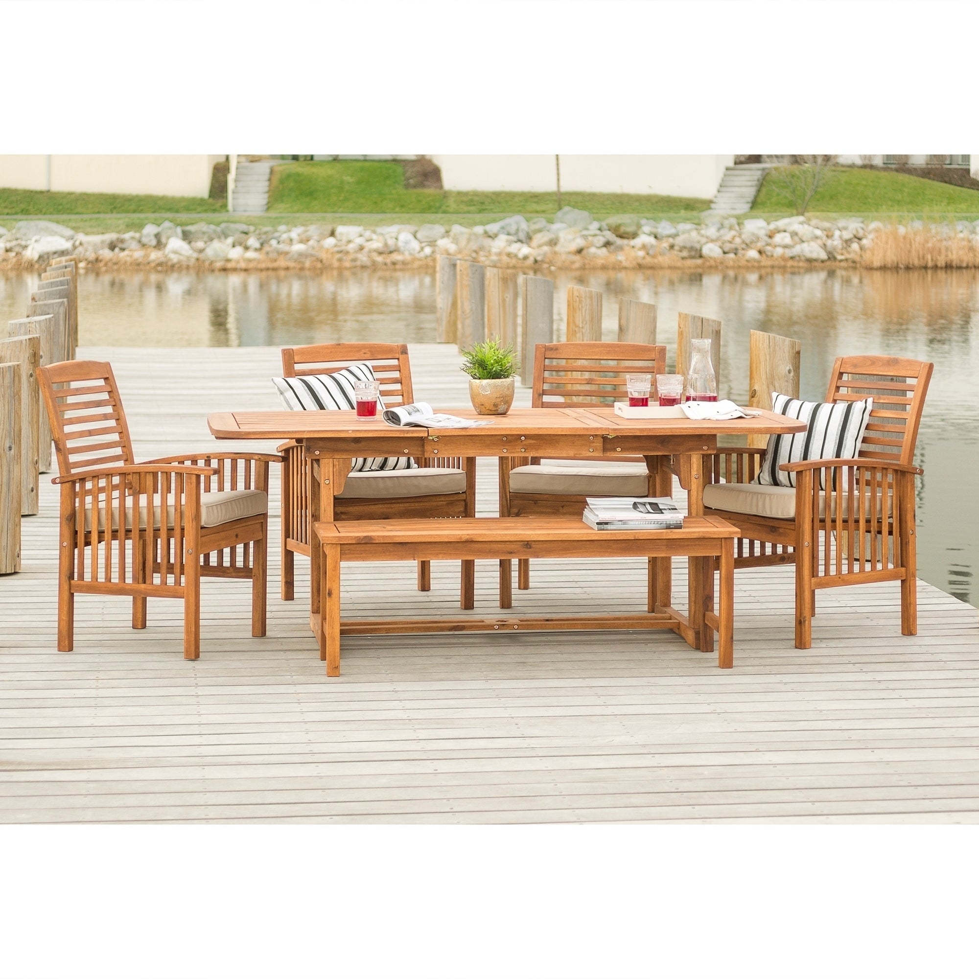 Ensemble de salle à manger d'extérieur 6 pièces en bois d'acacia Middlebrook Galveston
