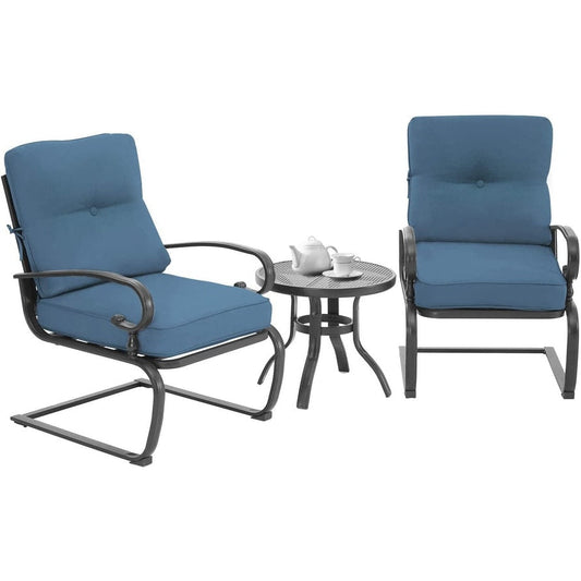 Ensemble de bistrot d'extérieur 3 pièces Nista avec coussins et table basse, à ressorts en C, par Havenside Home
