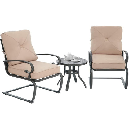 Ensemble de bistrot d'extérieur 3 pièces Nista avec coussins et table basse, à ressorts en C, par Havenside Home