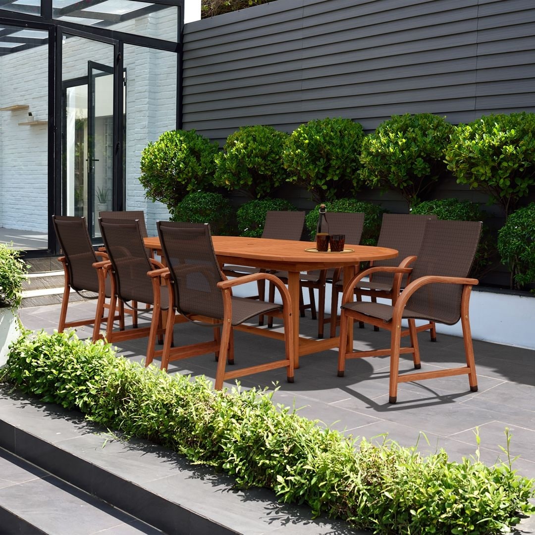 Ensemble de salle à manger d'extérieur ovale extensible de 9 pièces - 9 pièces