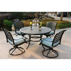 Ensemble de salle à manger rond en aluminium bronze vieilli South Ponto 5 pièces avec chaises pivotantes par Havenside Home