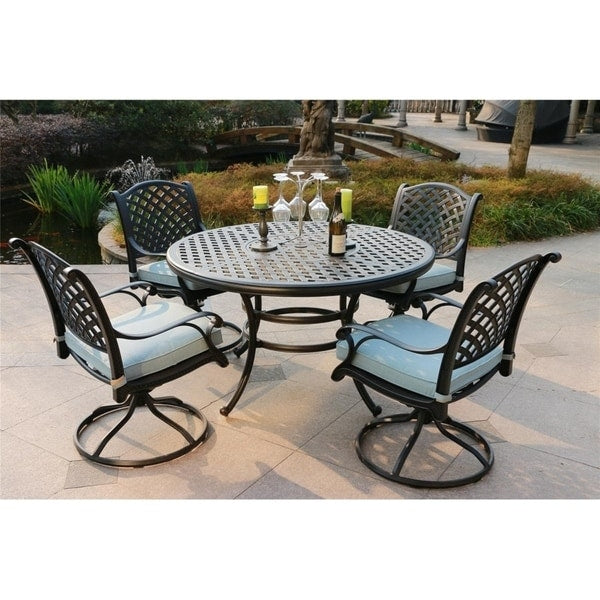 Ensemble de salle à manger rond en aluminium bronze vieilli South Ponto 5 pièces avec chaises pivotantes par Havenside Home