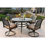 Ensemble de salle à manger rond en aluminium bronze vieilli South Ponto 5 pièces avec chaises pivotantes par Havenside Home