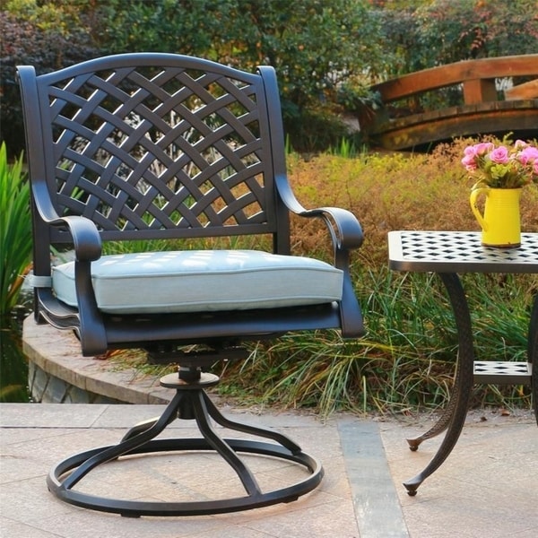 Ensemble de salle à manger rond en aluminium bronze vieilli South Ponto 5 pièces avec chaises pivotantes par Havenside Home