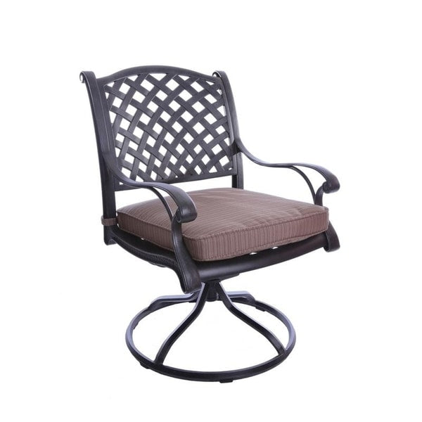 Ensemble de salle à manger rond en aluminium bronze vieilli South Ponto 5 pièces avec chaises pivotantes par Havenside Home