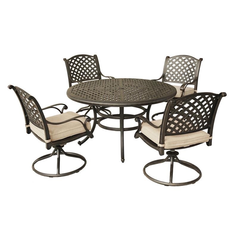 Ensemble de salle à manger rond en aluminium bronze vieilli South Ponto 5 pièces avec chaises pivotantes par Havenside Home