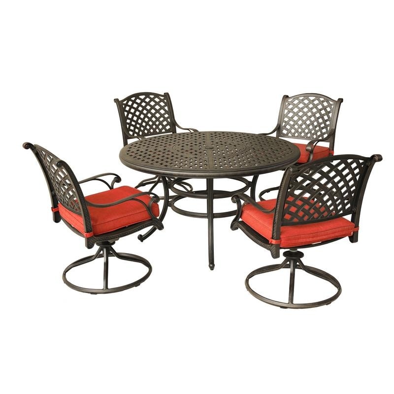 Ensemble de salle à manger rond en aluminium bronze vieilli South Ponto 5 pièces avec chaises pivotantes par Havenside Home