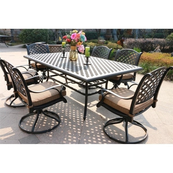 Ensemble de salle à manger en aluminium South Ponto 7 pièces avec chaises pivotantes rembourrées par Havenside Home