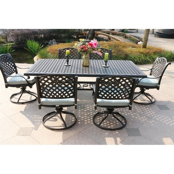 Ensemble de salle à manger en aluminium South Ponto 7 pièces avec chaises pivotantes rembourrées par Havenside Home