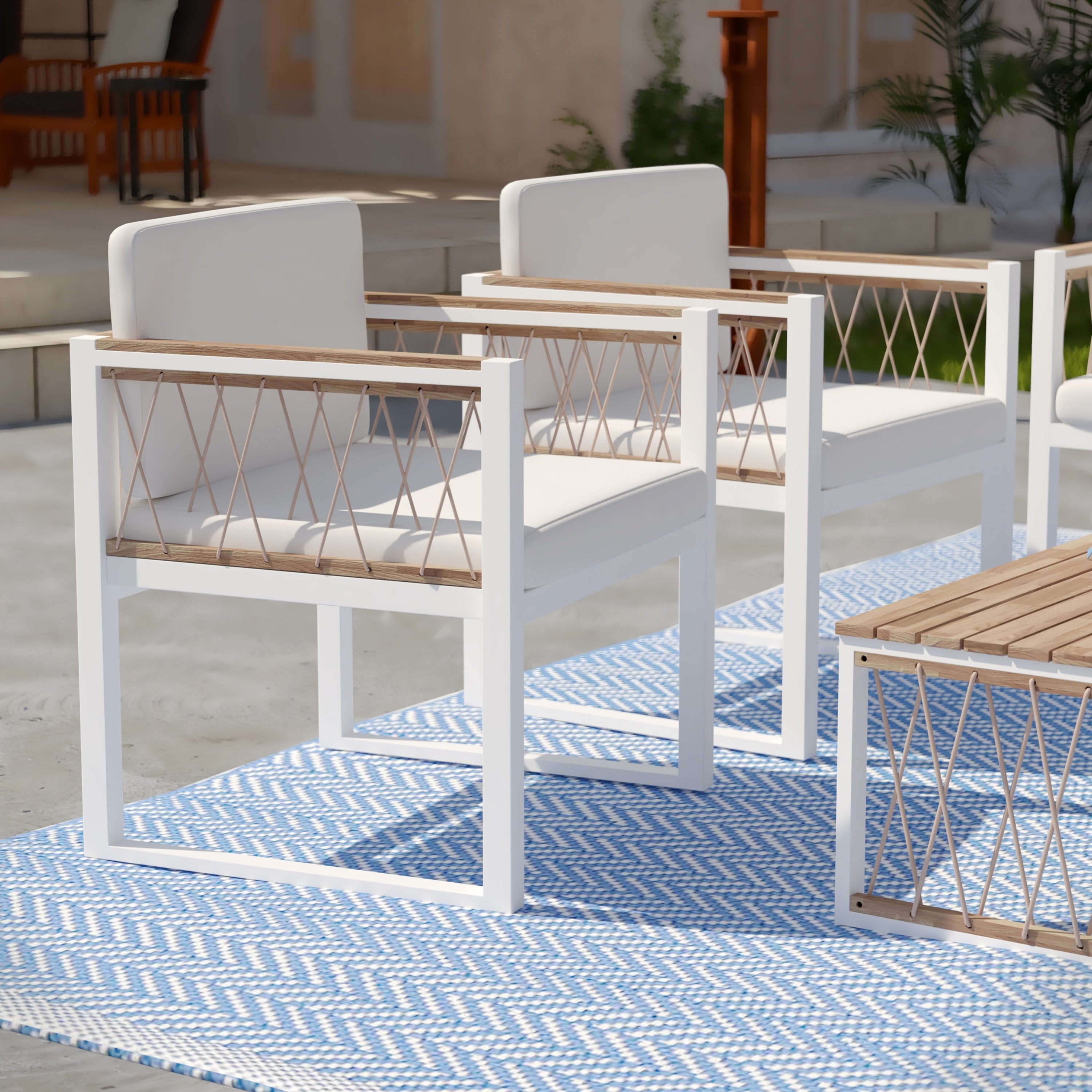 Chaises longues d'extérieur rembourrées en bois naturel SEI Furniture (lot de 2)