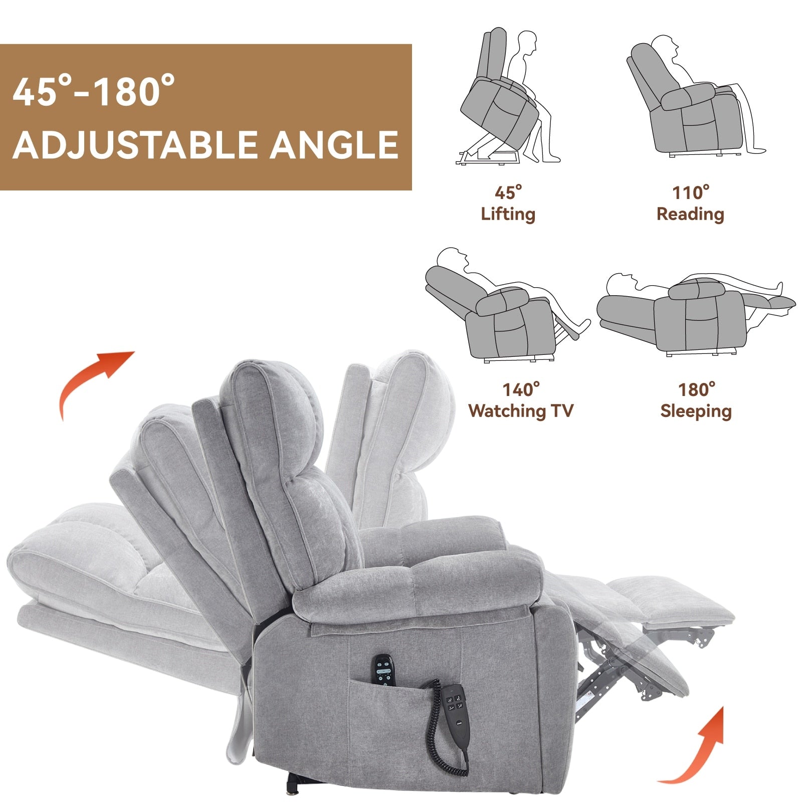 Fauteuils inclinables électriques à double moteur et massage thermique, position infinie, jusqu'à 350 lb, avec télécommande