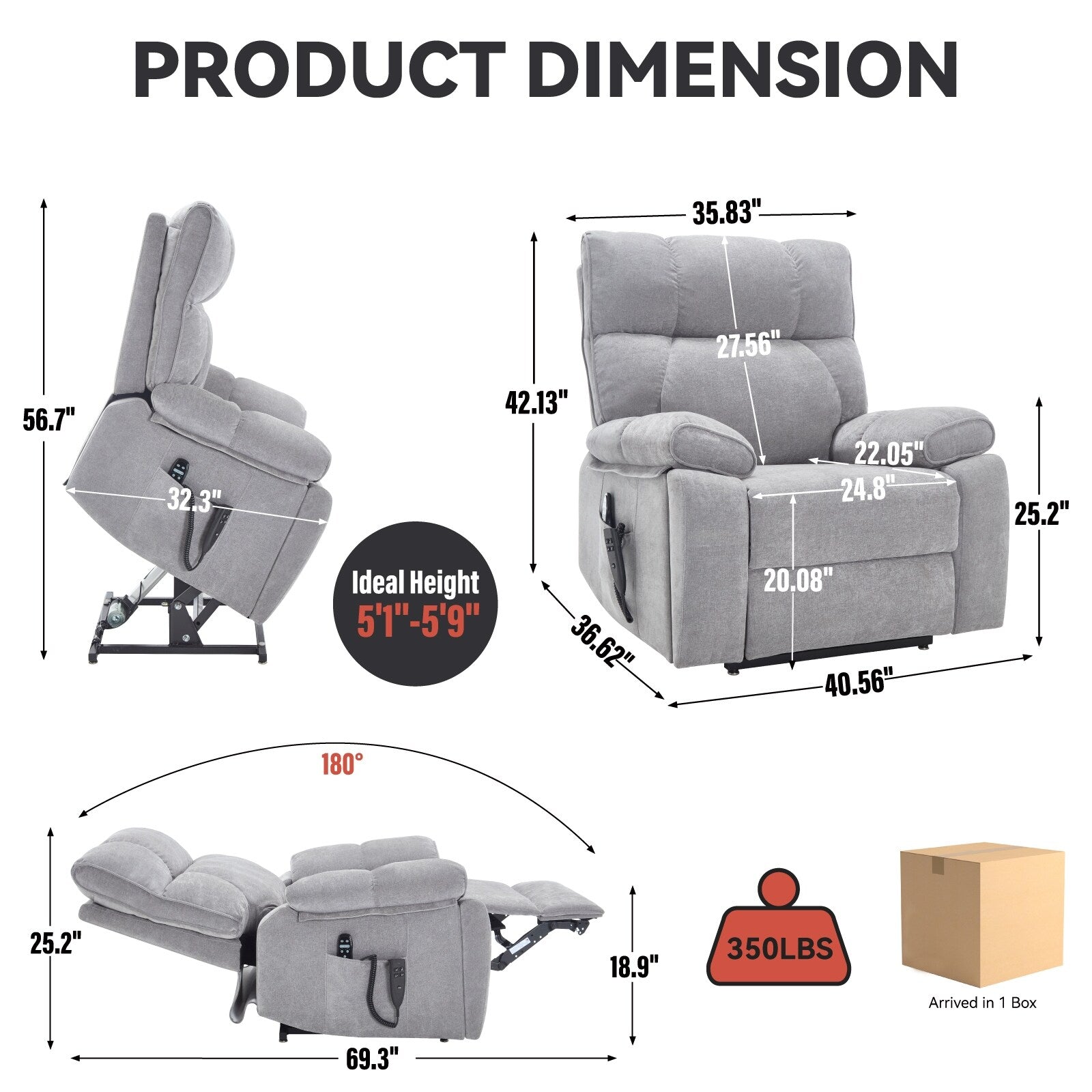 Fauteuils inclinables électriques à double moteur et massage thermique, position infinie, jusqu'à 350 lb, avec télécommande