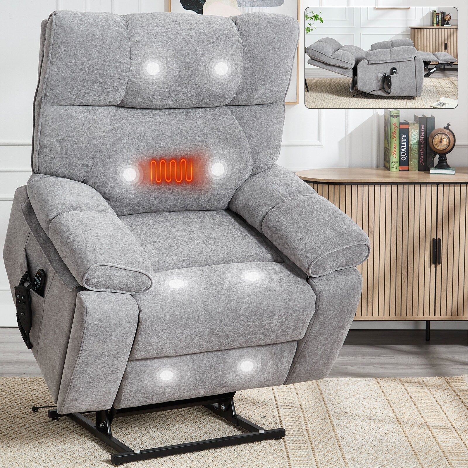 Fauteuils inclinables électriques à double moteur et massage thermique, position infinie, jusqu'à 350 lb, avec télécommande