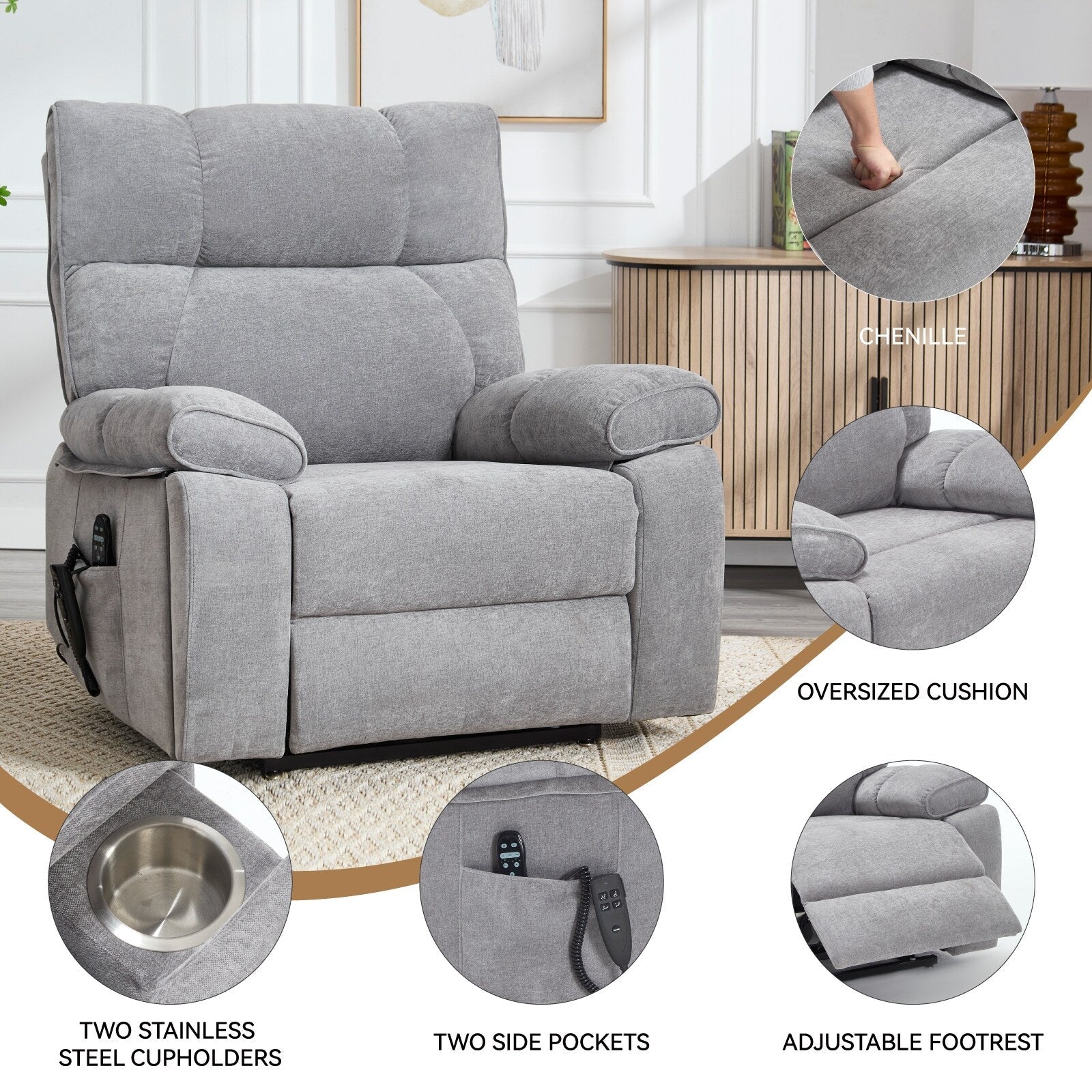 Fauteuils inclinables électriques à double moteur et massage thermique, position infinie, jusqu'à 350 lb, avec télécommande