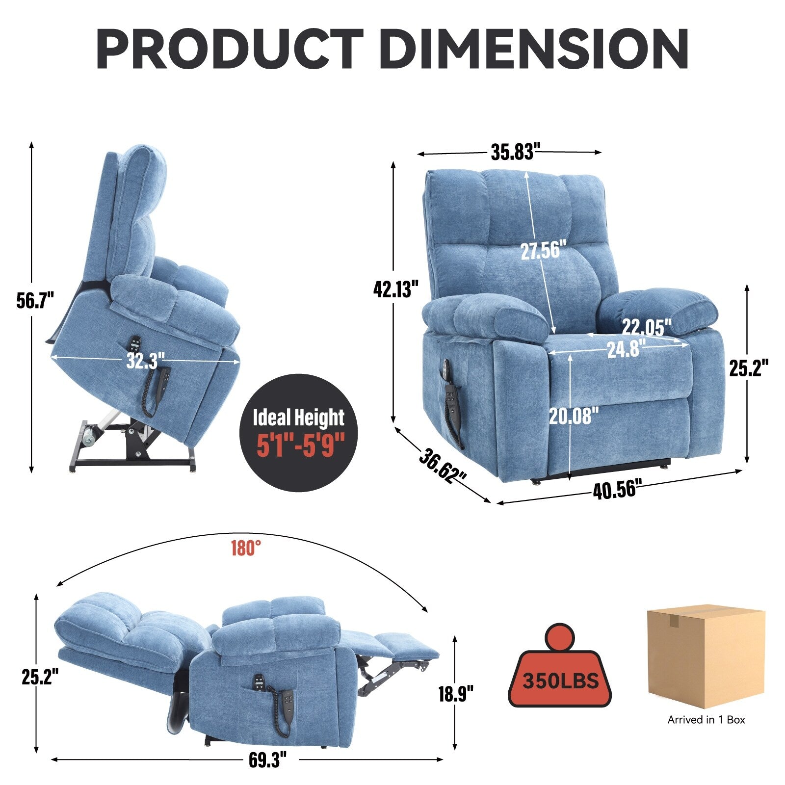 Fauteuils inclinables électriques à double moteur et massage thermique, position infinie, jusqu'à 350 lb, avec télécommande