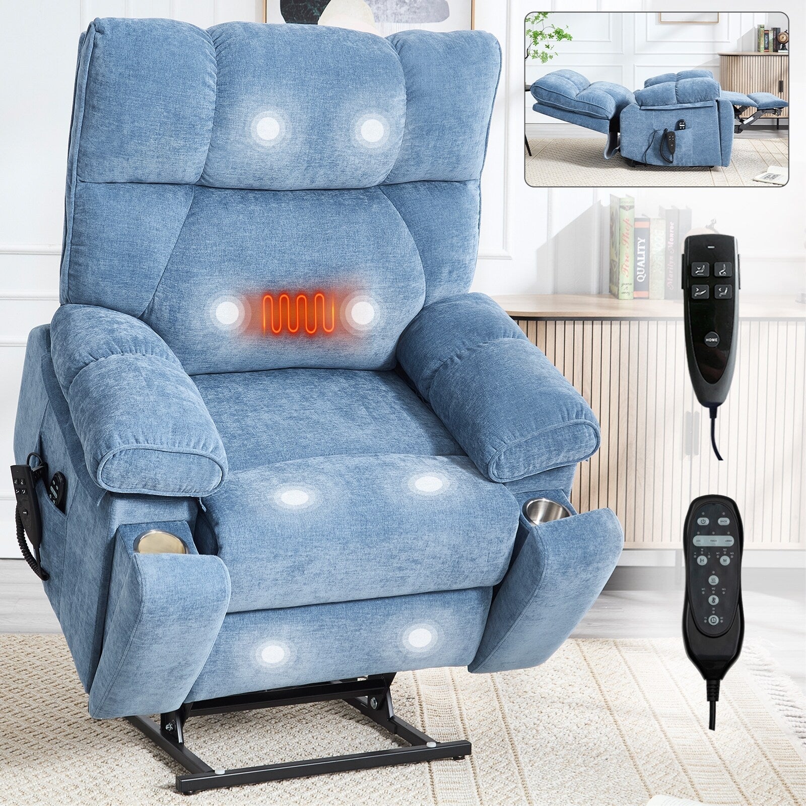 Fauteuils inclinables électriques à double moteur et massage thermique, position infinie, jusqu'à 350 lb, avec télécommande