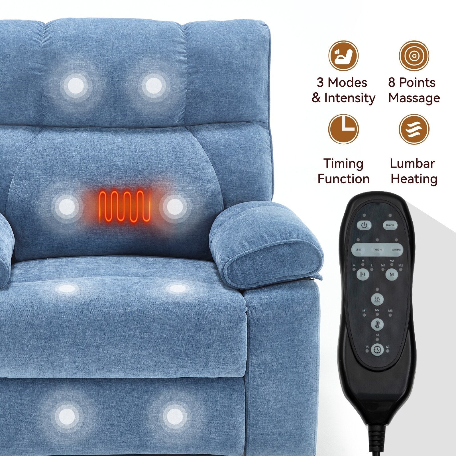 Fauteuils inclinables électriques à double moteur et massage thermique, position infinie, jusqu'à 350 lb, avec télécommande