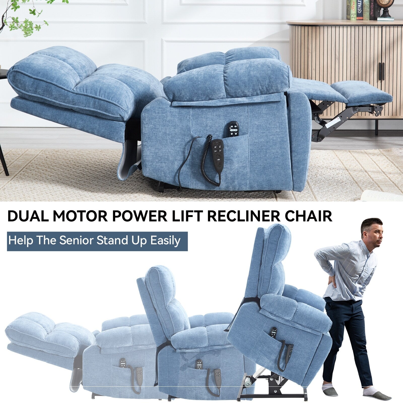 Fauteuils inclinables électriques à double moteur et massage thermique, position infinie, jusqu'à 350 lb, avec télécommande