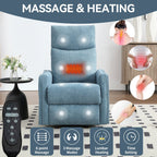 Fauteuil inclinable manuel à massage thermique, pivotant à 360°, avec bascule en tissu