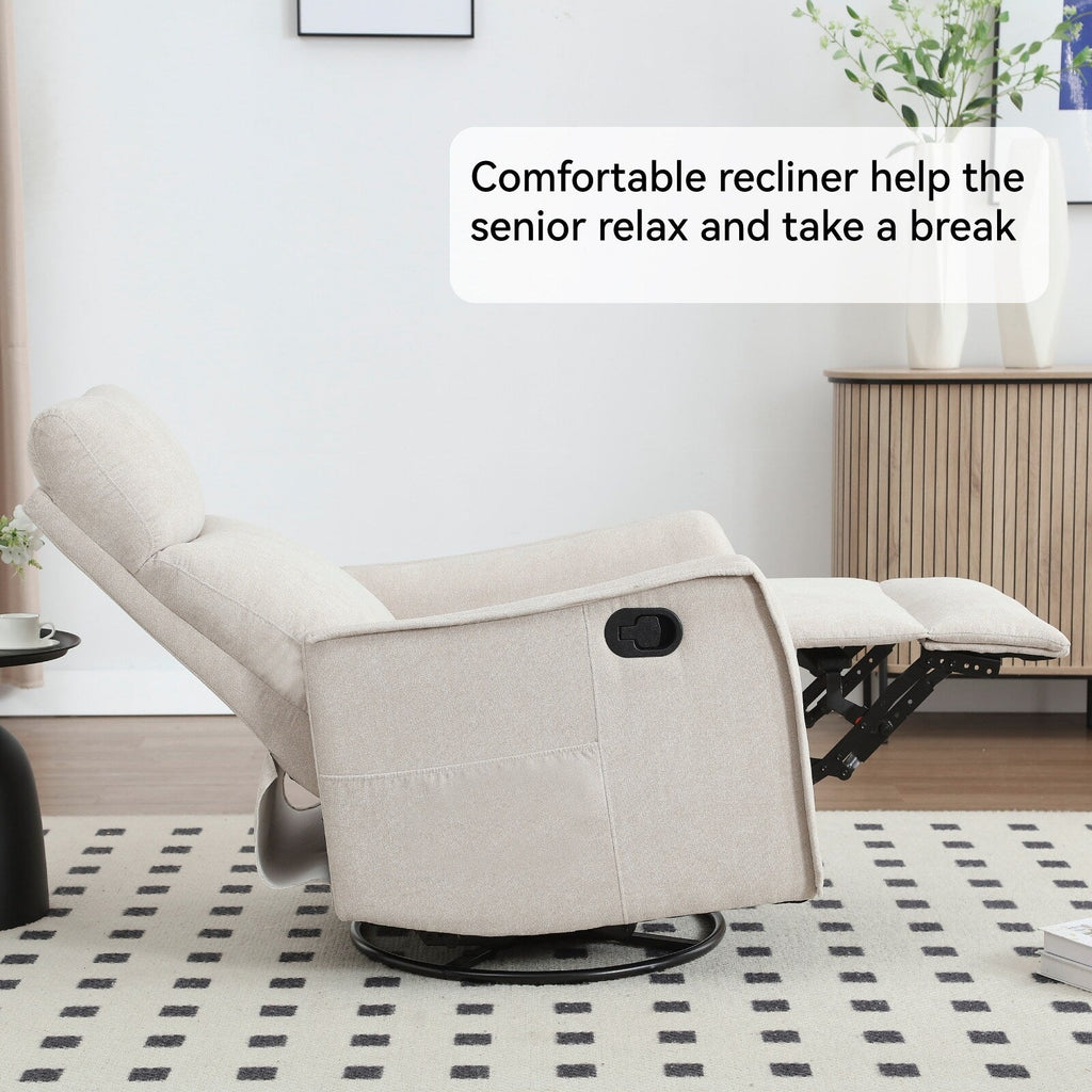 Fauteuil inclinable manuel à massage thermique, pivotant à 360°, avec bascule en tissu