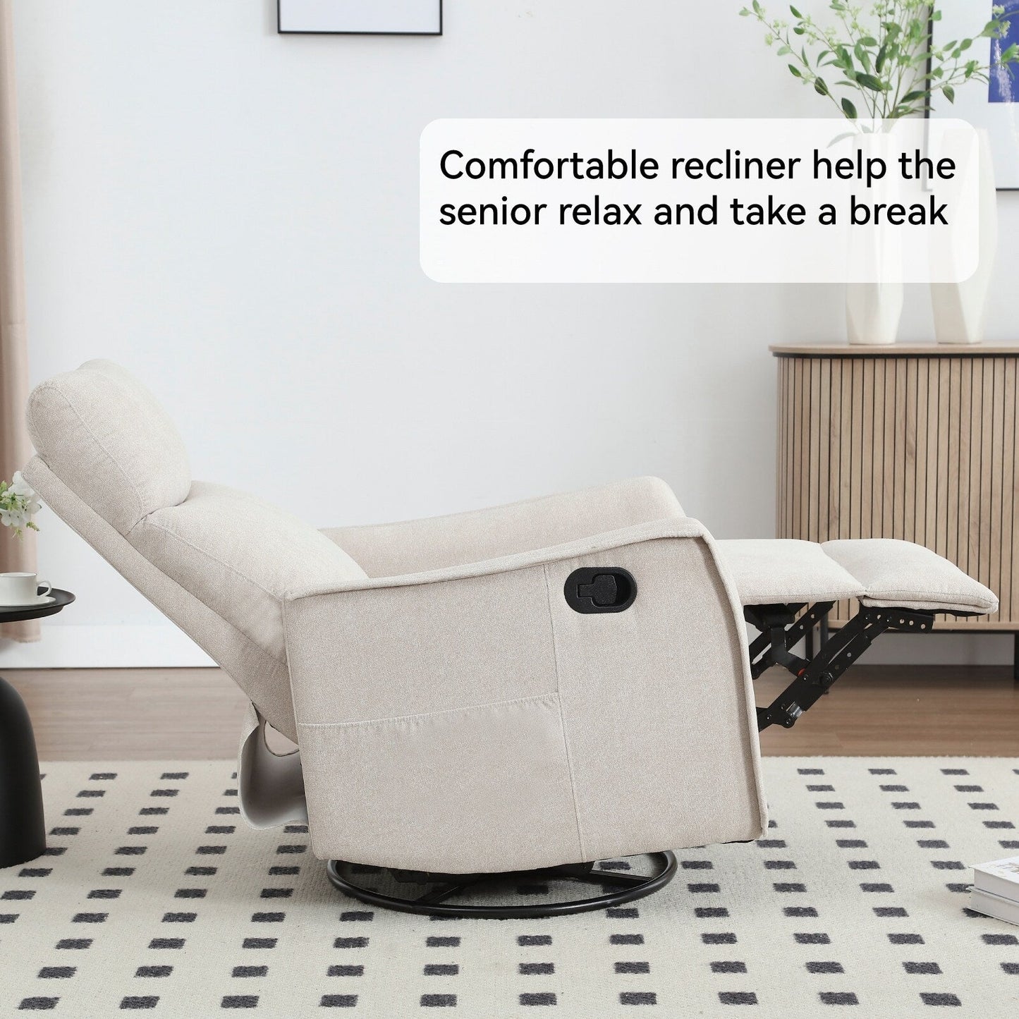 Fauteuil inclinable manuel à massage thermique, pivotant à 360°, avec bascule en tissu