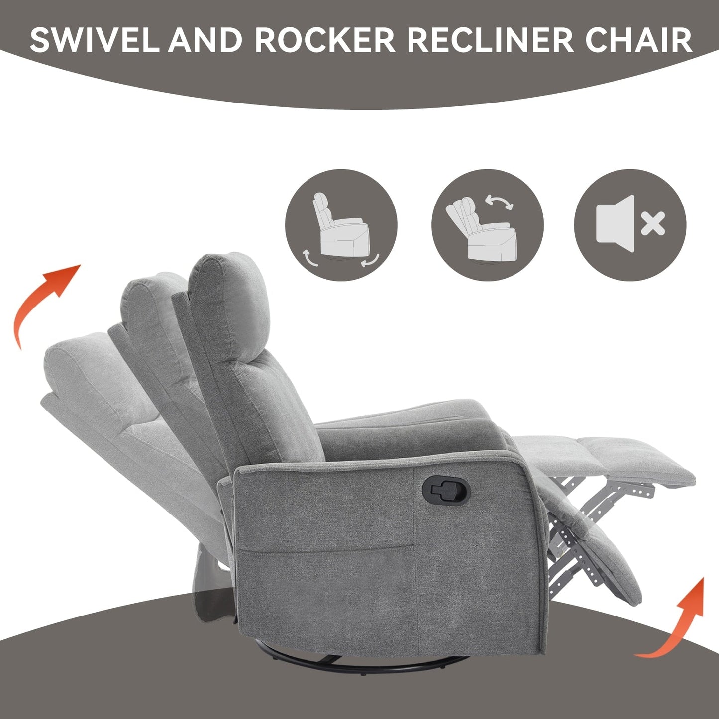 Fauteuil inclinable manuel à massage thermique, pivotant à 360°, avec bascule en tissu