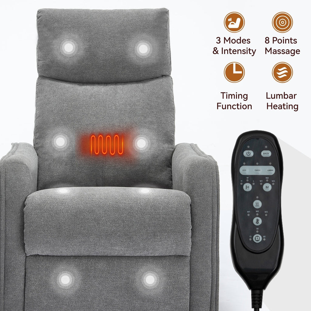 Fauteuil inclinable manuel à massage thermique, pivotant à 360°, avec bascule en tissu
