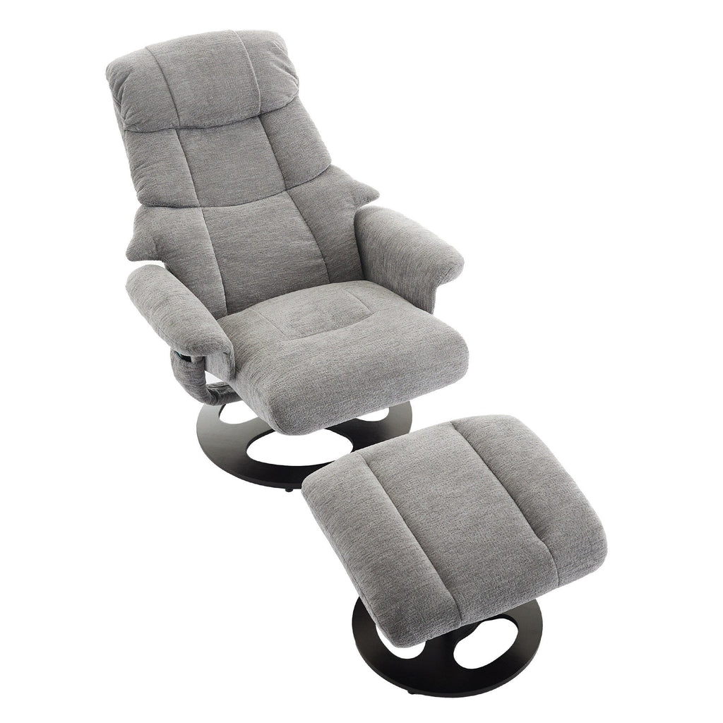 Fauteuil de massage chauffant, pivotant et inclinable, en tissu chenille, avec repose-pieds, dossier réglable et télécommande