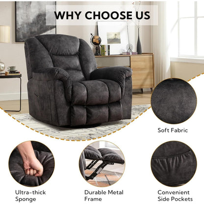 Fauteuil inclinable à bascule surdimensionné, pivotant à 360°, manuel, pour salon